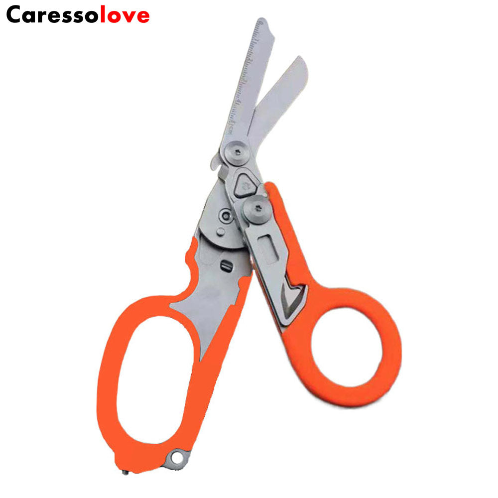 6-in-1 Foldable Emergency Scissors All Purpose Heavy Duty, Stainless Steel Collapsible Multifunction Scissors, With Strap Cutter and Glass Breaker, Outdoor Multitools Fishing Camping Shears Tools