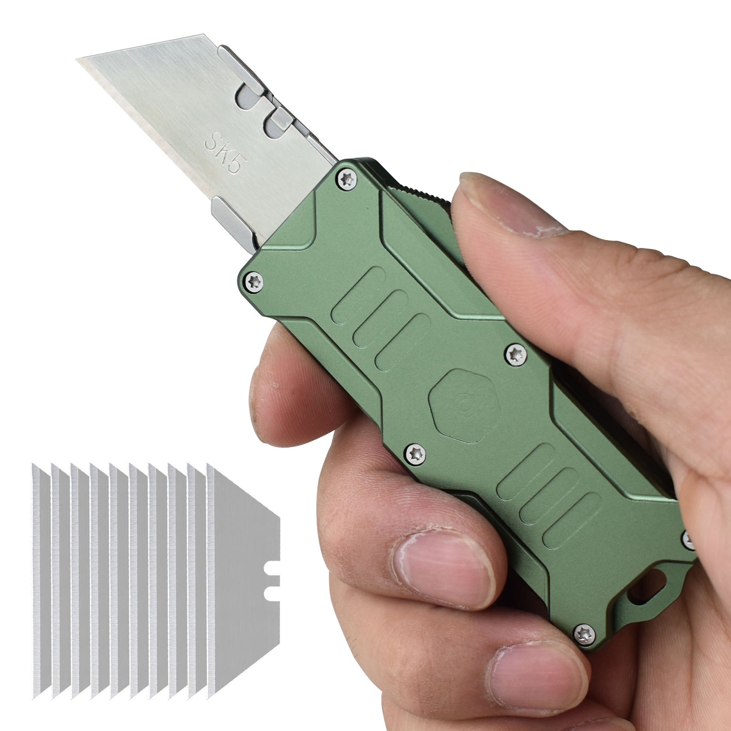 Caressolove Auto Retractable Utility Knife, Aviation Aluminium Automatic Knife Push Button, Out the Front Box Cutter With Belt Clip