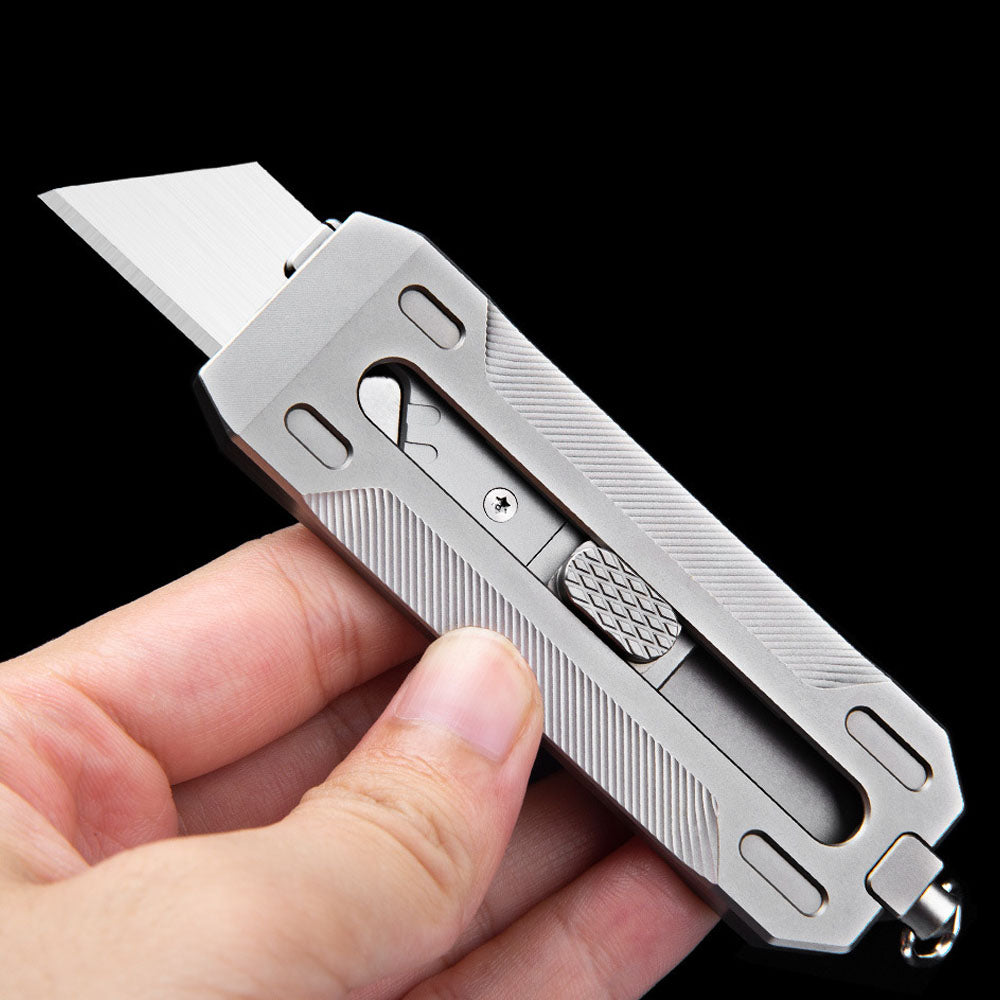 Caressolove Compact Retractable Paper Cutter, Titanium Handle Box Cutter, Sharp EDC Pocket Knife Carpet Scraper, Keychain Utility Knife With Glass Breaker, Heavy Duty Cardboard Cutter Work Knife With 10pcs Extra Blades