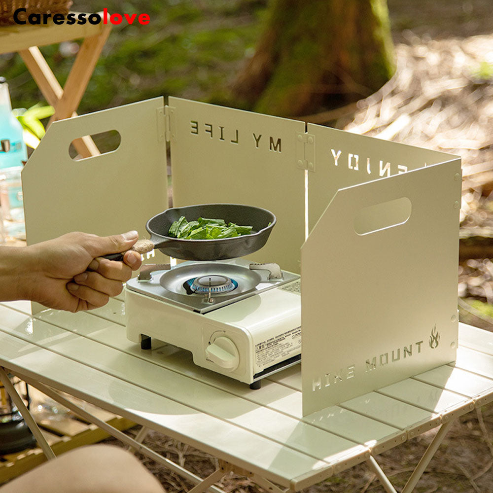 Caressolove Stove Windscreen Folding Camping Stove Windshield 4 Plates Travel Camping Windscreen Burning Protection Wind Screen for Outdoor BBQ Stove