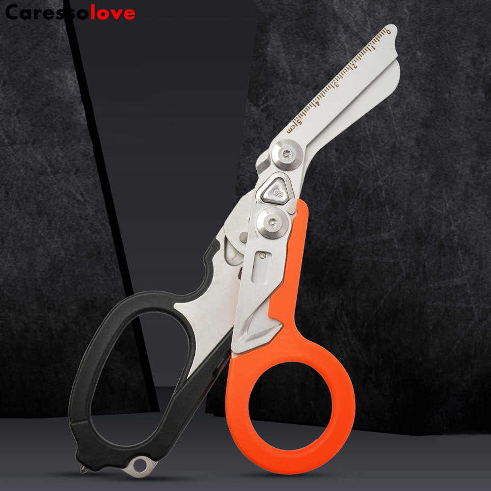6-in-1 Foldable Emergency Scissors All Purpose Heavy Duty, Stainless Steel Collapsible Multifunction Scissors, With Strap Cutter and Glass Breaker, Outdoor Multitools Fishing Camping Shears Tools