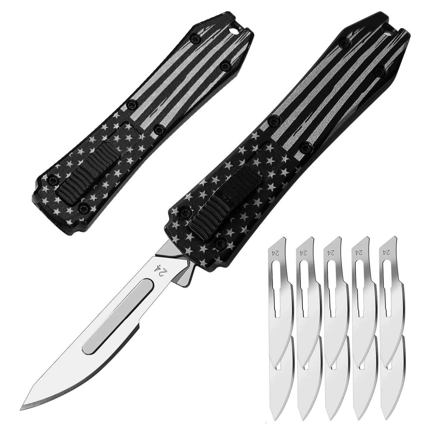 Caressolove Automatic Utility Knife, Auto Box Cutter with 10PCS Scalpel Blades, Retractable Razor Blades Pocket Knife