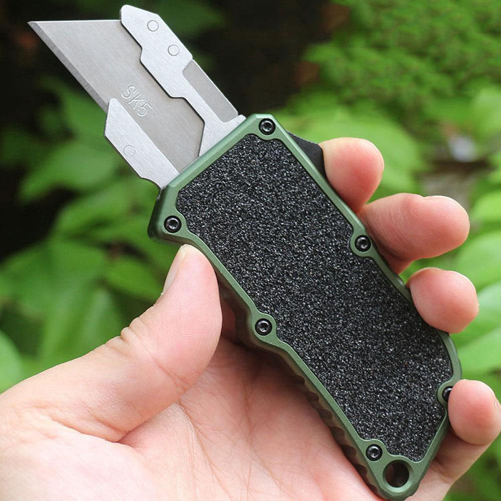 Caressolove Aluminum Alloy Box Cutters Retractable Heavy Duty Multifunctional OTF Automatic Work Knife Dismantling Express Delivery Unpacking Multi-purpose Replaceable Blades Utility Knife