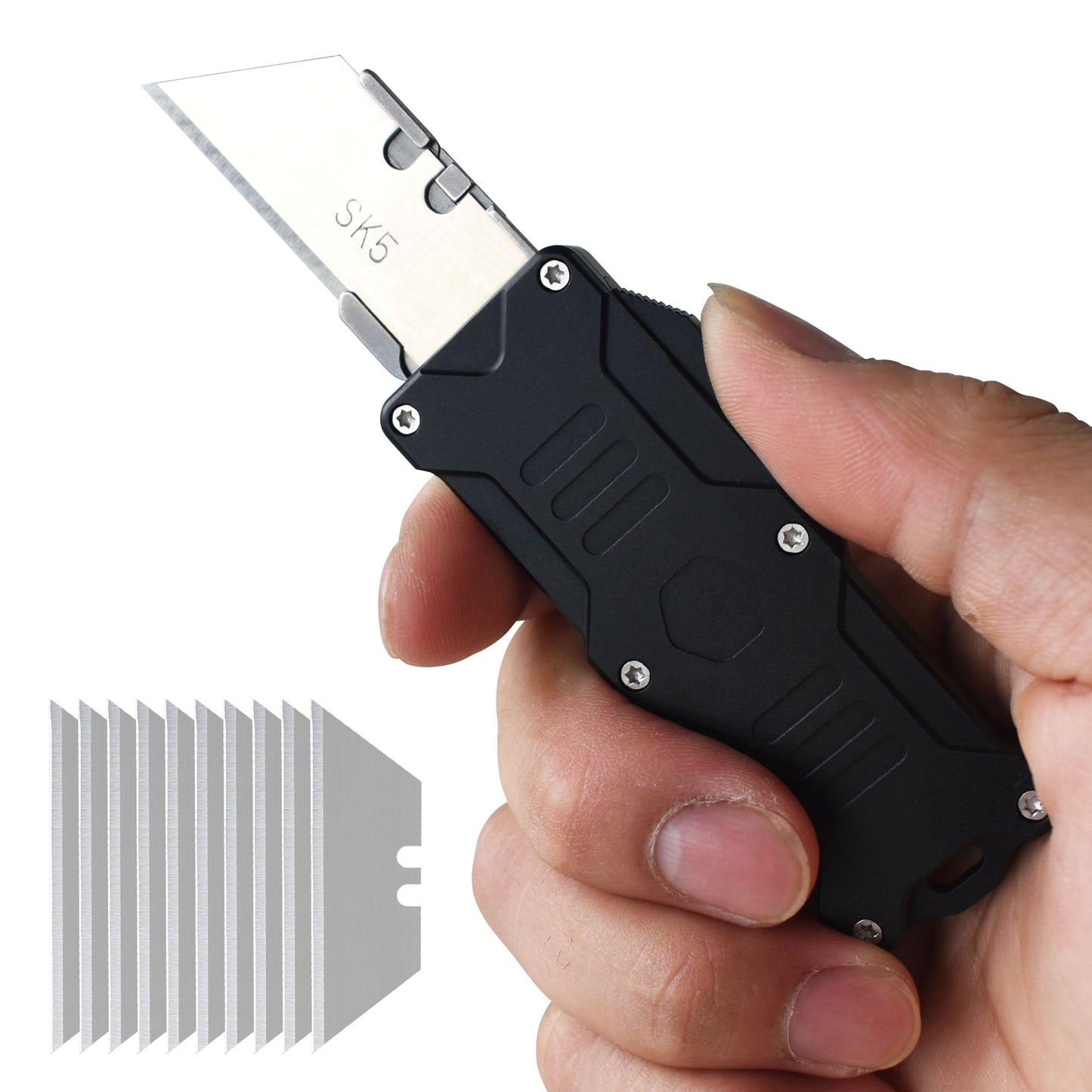Caressolove Auto Retractable Utility Knife, Aviation Aluminium Automatic Knife Push Button, Out the Front Box Cutter With Belt Clip