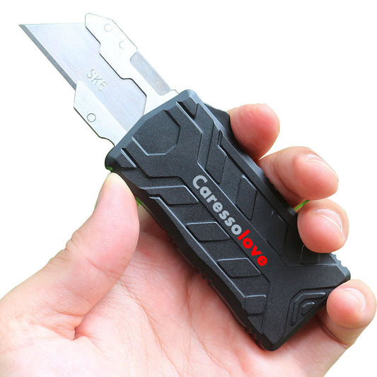 Caressolove Aluminum Alloy Automatically Retracts Box Cutter, Replaceable Blade EDC Pocket Utility Knife, Retractable Blade Tool Knife With Clip, Black With 5pcs Extra Blades