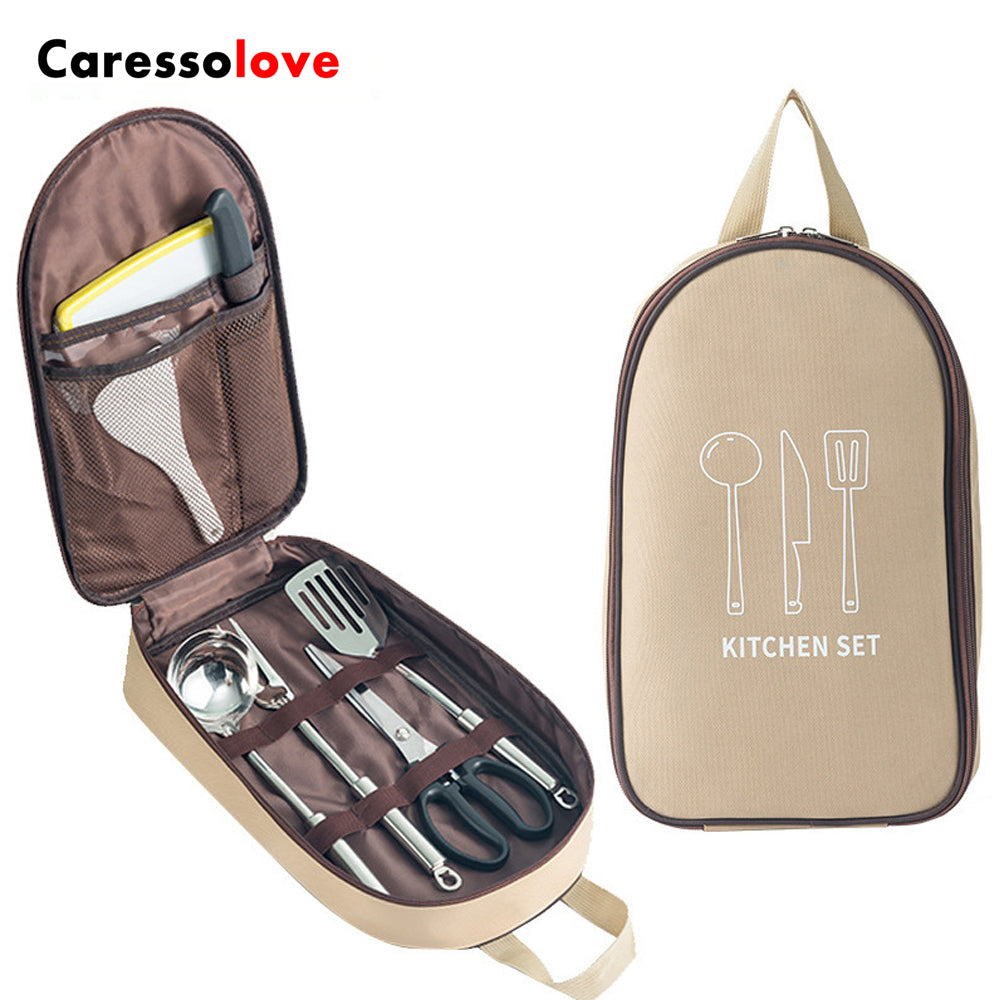 Caressolove Camping Cutlery Storage Bag, Large Capacity Anti Scratch Multiple Compartments Cooking Utensils Storage Portable Pouch For Travel