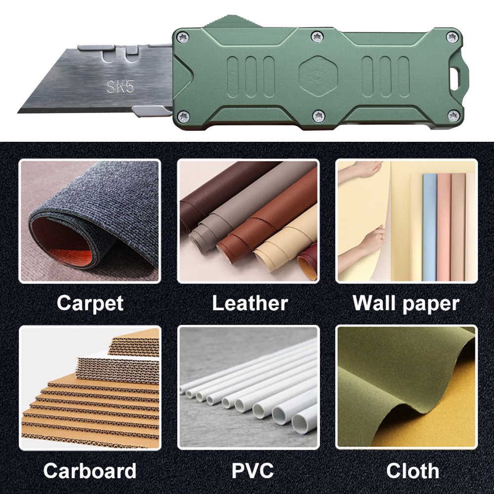 Caressolove Auto Retractable Utility Knife, Aviation Aluminium Automatic Knife Push Button, Out the Front Box Cutter With Belt Clip