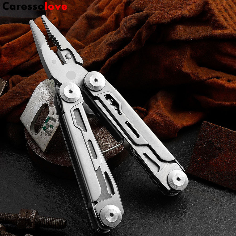 Caressolove Folding Multitool Pliers, With Survival Knife, Screwdriver, Saw, Utility Camping Gear Must Haves, Multifunctional Pocket Pliers, EDC Outdoor Hiking Multi Tool Sets For Men