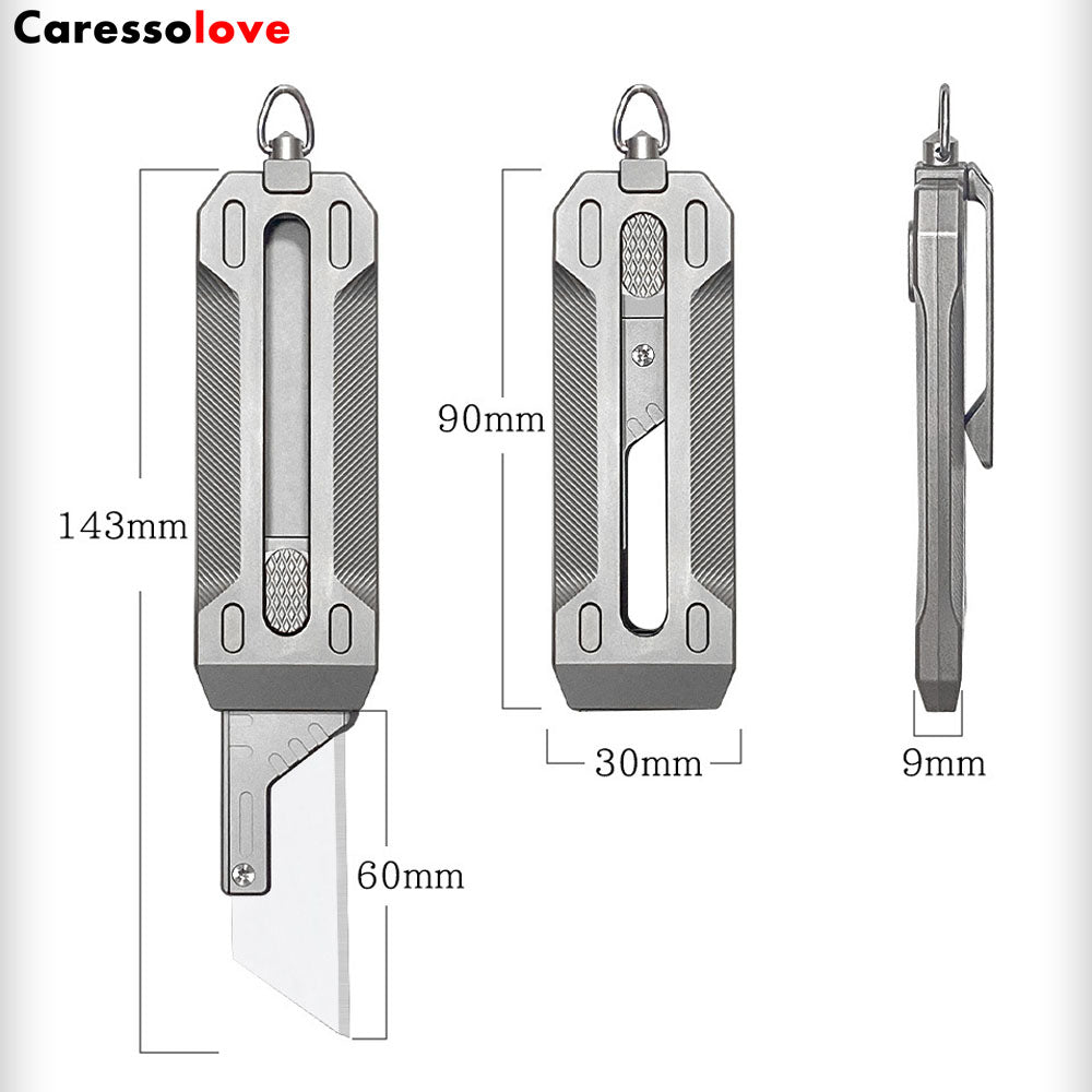 Caressolove Compact Retractable Paper Cutter, Titanium Handle Box Cutter, Sharp EDC Pocket Knife Carpet Scraper, Keychain Utility Knife With Glass Breaker, Heavy Duty Cardboard Cutter Work Knife With 10pcs Extra Blades