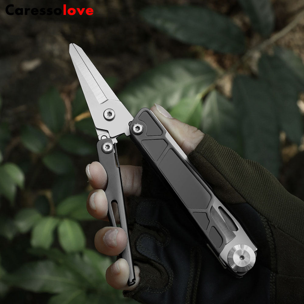 Caressolove Folding Pocket Knife,5-in-1 Stainless Steel Multitool Knife,Survival Tools With Scissors,For Camping, Hiking, Survival