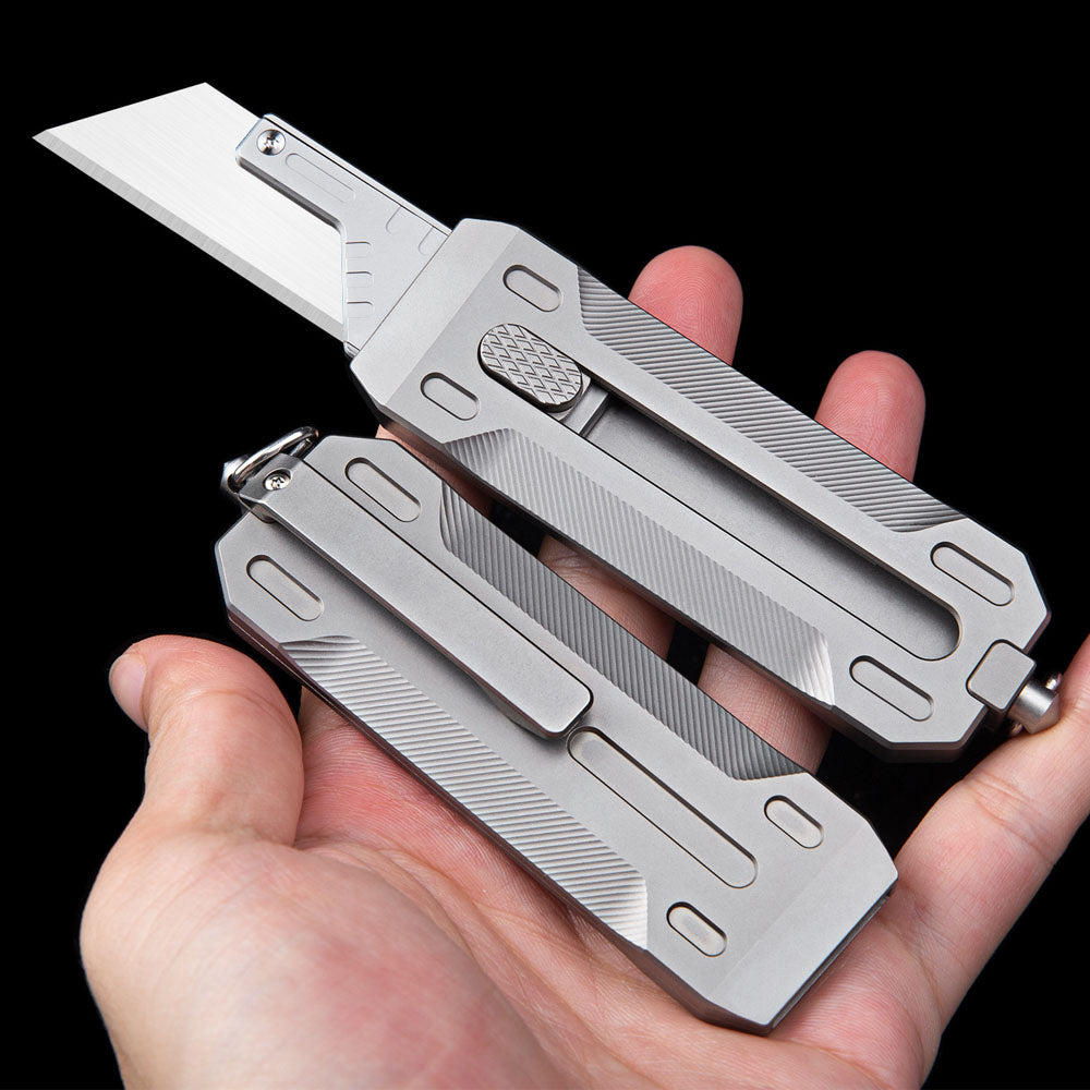 Caressolove Compact Retractable Paper Cutter, Titanium Handle Box Cutter, Sharp EDC Pocket Knife Carpet Scraper, Keychain Utility Knife With Glass Breaker, Heavy Duty Cardboard Cutter Work Knife With 10pcs Extra Blades