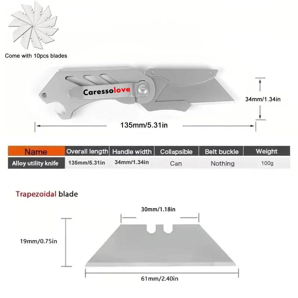 Caressolove 420 Steel Folding Utility Knife Portable Foldable Paper Box Cutter EDC Tools Pocket Knife Heavy Duty Work Knife
