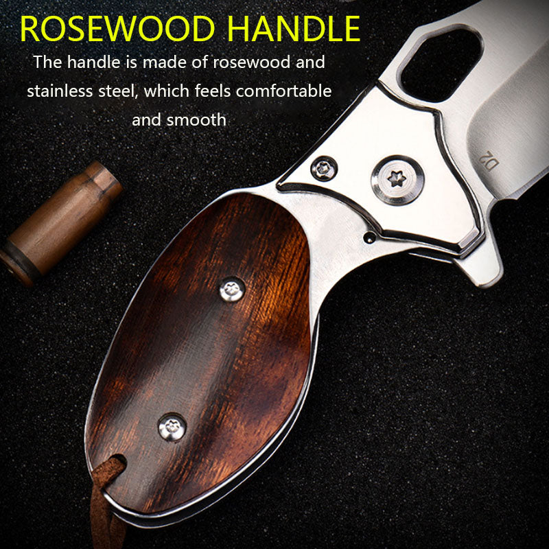 D2 & Damascus Steel Pocket Folding Knife, Outdoor Camping Survival Tool
