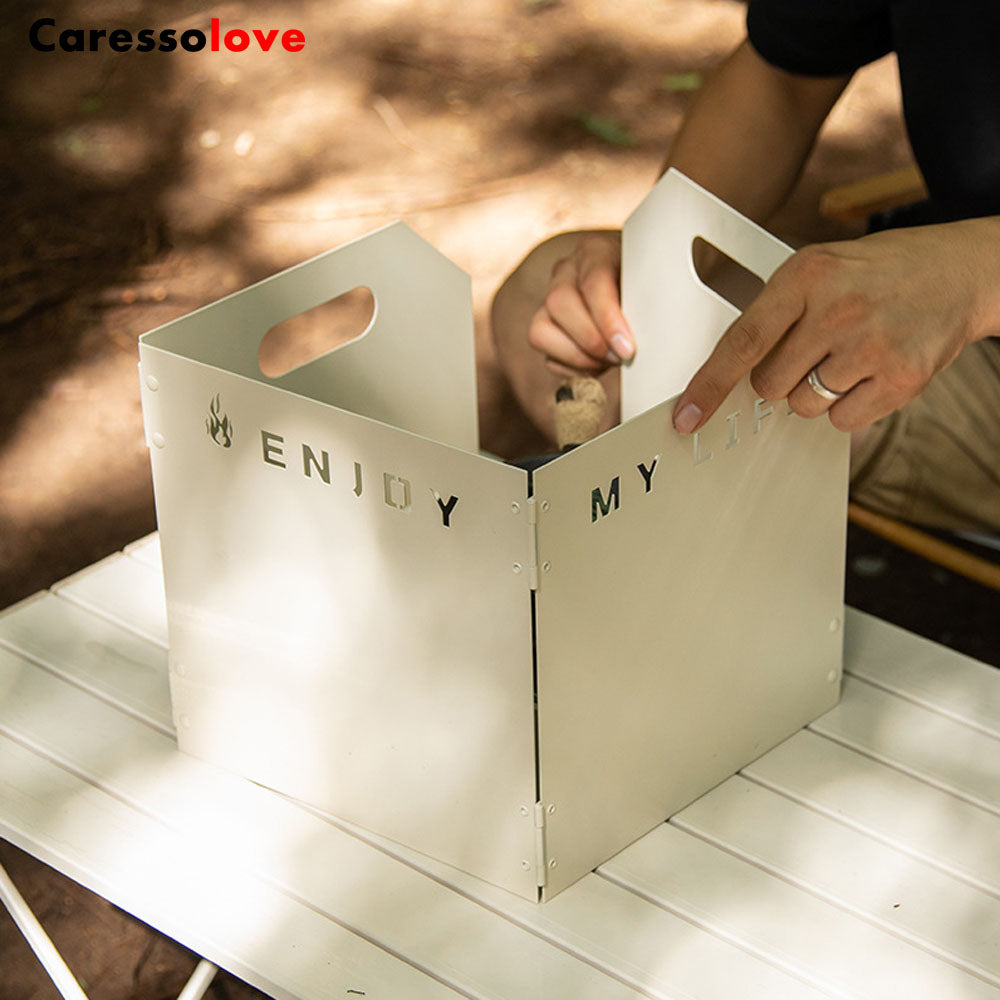 Caressolove Stove Windscreen Folding Camping Stove Windshield 4 Plates Travel Camping Windscreen Burning Protection Wind Screen for Outdoor BBQ Stove