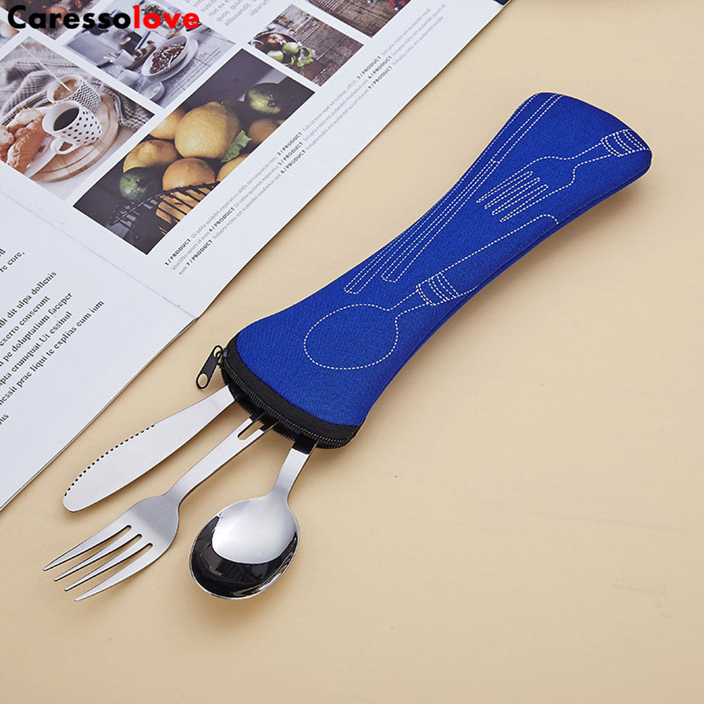 Caressolove Stainless Steel Travel Camping Cutlery Set,With Carabiner Flatware Silverware Set Including Knife Fork Spoon