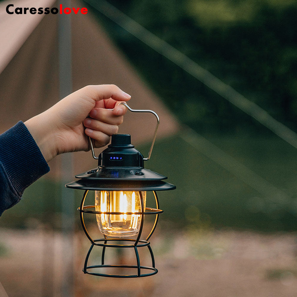 Caressolove LED Camping light Rechargeable Fishing Waterproof Flashlight, Garden Terrace Dimmable Retro Light, Outdoor Tent Fishing Hiking Backpack Emergency Light