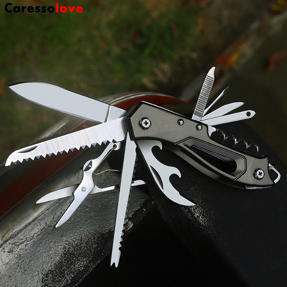 Caressolove 14-in-1 Outdoor Multi Tools Swiss Knife, Keychain Multitool Folding Knife Bottle Opener Scissors Saw, Portable Military tactical Foldable Pocket Knife For Camping Hiking