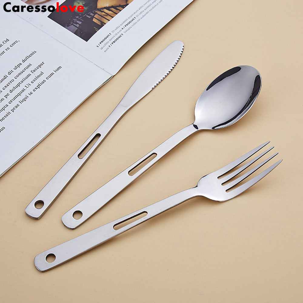 Caressolove Stainless Steel Travel Camping Cutlery Set,With Carabiner Flatware Silverware Set Including Knife Fork Spoon