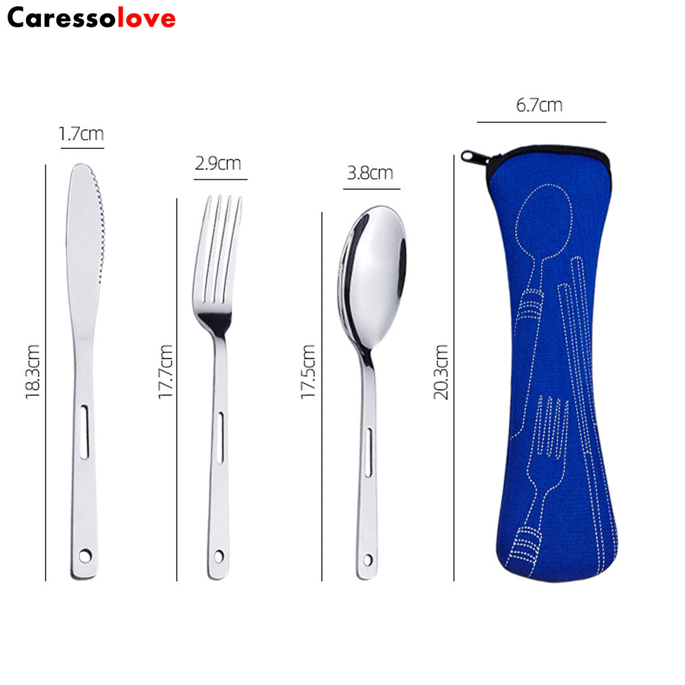 Caressolove Stainless Steel Travel Camping Cutlery Set,With Carabiner Flatware Silverware Set Including Knife Fork Spoon