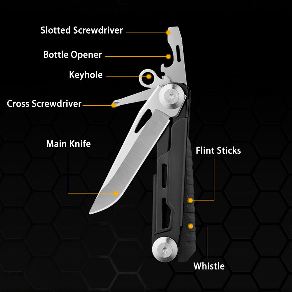Caressolove Multi Tool Pocket Knife, 8-In-1 Folding Knife, Survival Camping Knife With Fire Starter