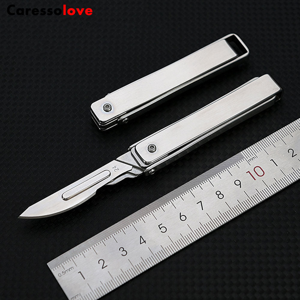 Caressolove Stainless Steel Pocket Folding Utility Knife, EDC Utility Surgical Knives With 10 Replaceable Blades