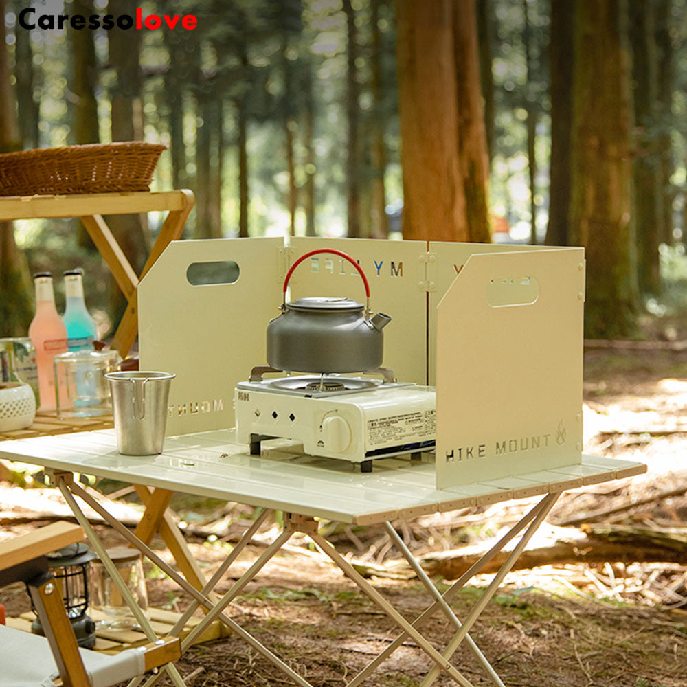 Caressolove Stove Windscreen Folding Camping Stove Windshield 4 Plates Travel Camping Windscreen Burning Protection Wind Screen for Outdoor BBQ Stove