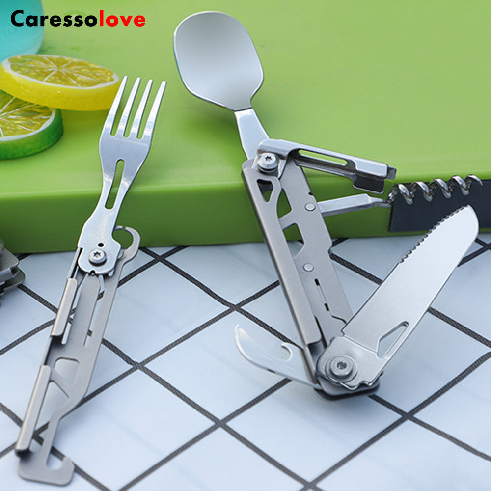 Caressolove Folding Camping Knife Multifunctional Camping Gear Must Haves Tableware Foldable Spork Opener Outdoor Survival Essentials