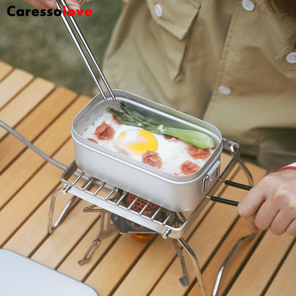 Cooking Bento Box Set, Japanese Aluminum Lunch Box Outdoor Cooking Utensils With Scale, Heatable Lunch Box with Foldable Handle, Camping Travel Cooking Food Box Bento Box 17cm x 10cm x 6.5cm (800ML)