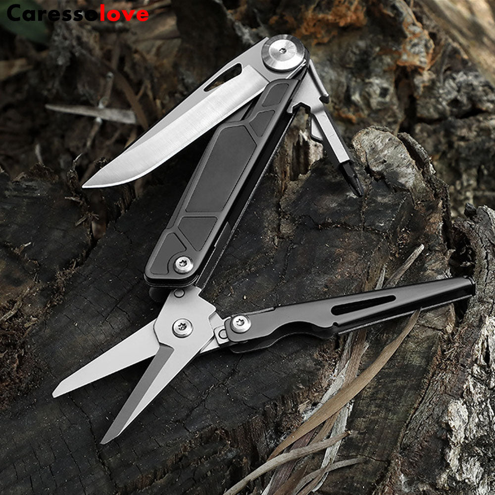 Caressolove Folding Pocket Knife,5-in-1 Stainless Steel Multitool Knife,Survival Tools With Scissors,For Camping, Hiking, Survival