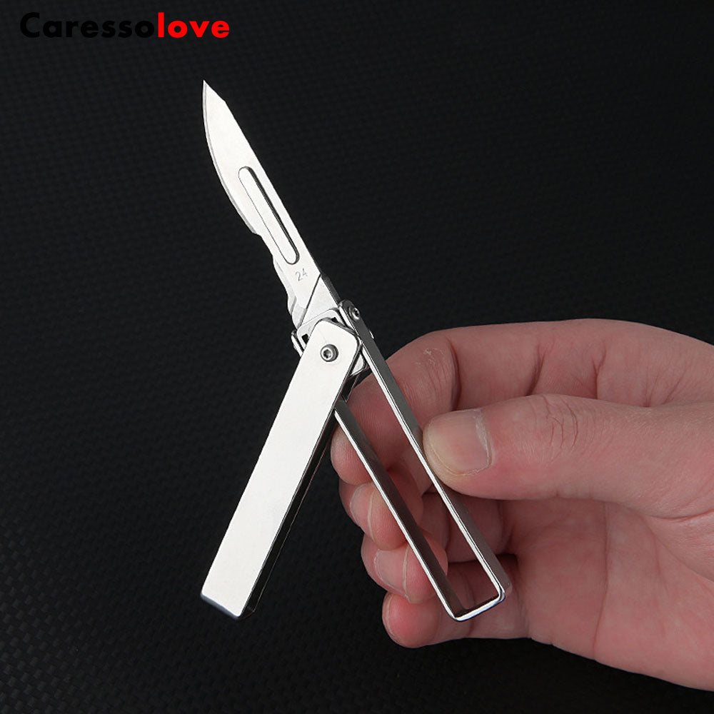 Caressolove Stainless Steel Pocket Folding Utility Knife, EDC Utility Surgical Knives With 10 Replaceable Blades