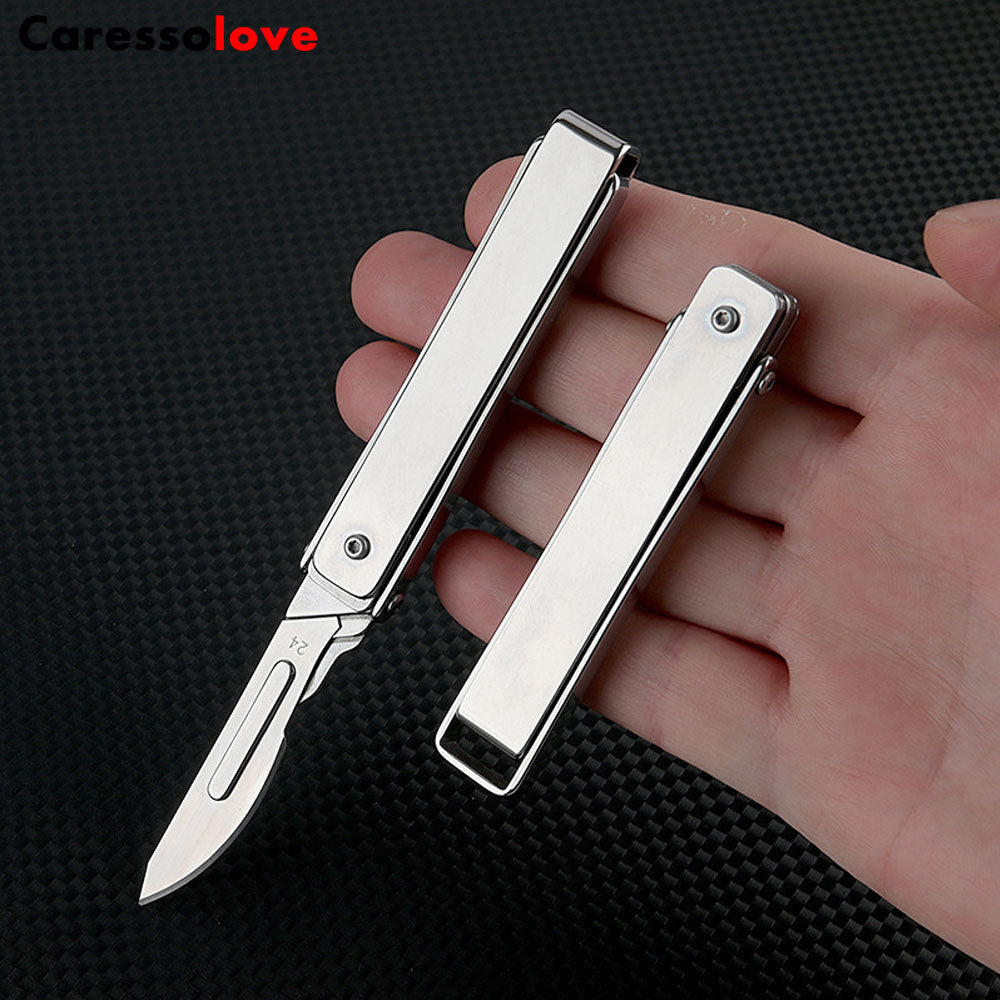 Caressolove Stainless Steel Pocket Folding Utility Knife, EDC Utility Surgical Knives With 10 Replaceable Blades