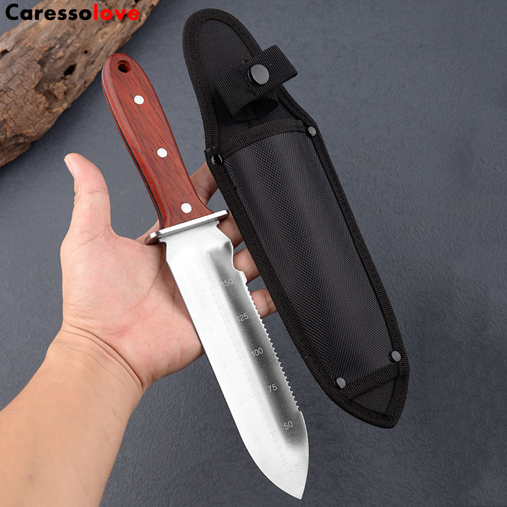 Caressolove Garden Knife Garden Tools With Sheath For Weeding, Digging, Cutting And Planting, Full-Tang Wood Handle.