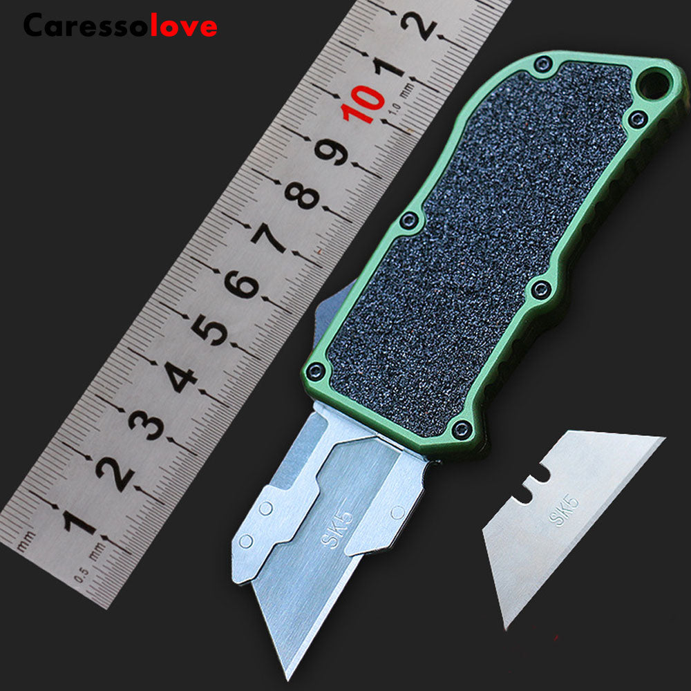 Caressolove Aluminum Alloy Box Cutters Retractable Heavy Duty Multifunctional OTF Automatic Work Knife Dismantling Express Delivery Unpacking Multi-purpose Replaceable Blades Utility Knife