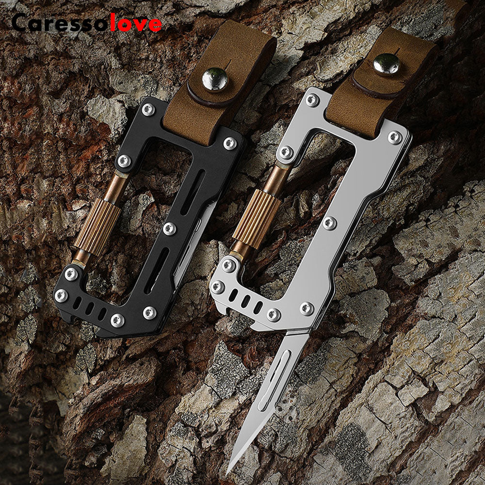 Caressolove Carabiner Exacto Knife, Stainless Steel Emergency Scalpel, Keychain Replaceable Blade Utility Knife, Outdoor EDC Gear Survival Folding Pocket Knives