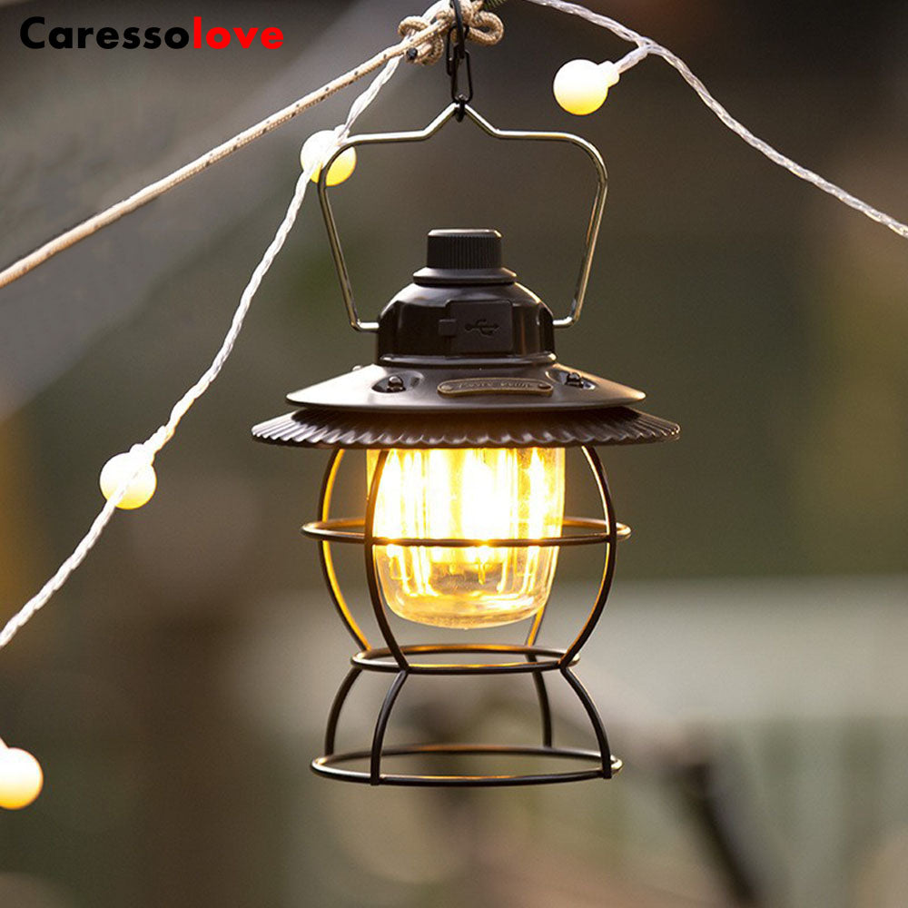Caressolove LED Camping light Rechargeable Fishing Waterproof Flashlight, Garden Terrace Dimmable Retro Light, Outdoor Tent Fishing Hiking Backpack Emergency Light