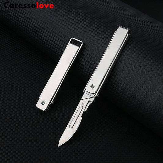 Caressolove Stainless Steel Pocket Folding Utility Knife, EDC Utility Surgical Knives With 10 Replaceable Blades