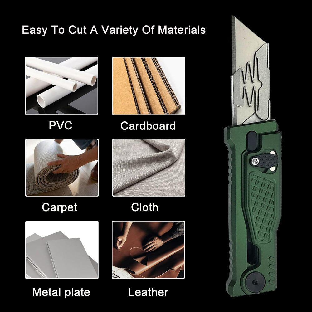 Pocket Utility Knife, Green Retractable Utility Knives, EDC Box Cutter Retractable Pocket Knife with 5PCS Razor Blades, Safty Heavy Duty Box Cutter with Clip