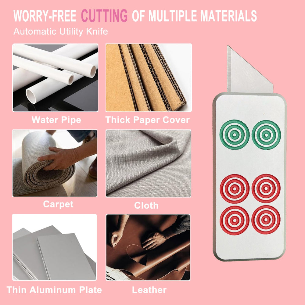 Caressolove Automatic Utility Knife, Aluminum Auto utility Knife, Retractable Heavy Duty Box Cutter, Quick Change Blade Razor Knife, with 10 Extra Blades