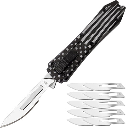 Caressolove Automatic Utility Knife, Auto Box Cutter with 10PCS Scalpel Blades, Retractable Razor Blades Pocket Knife