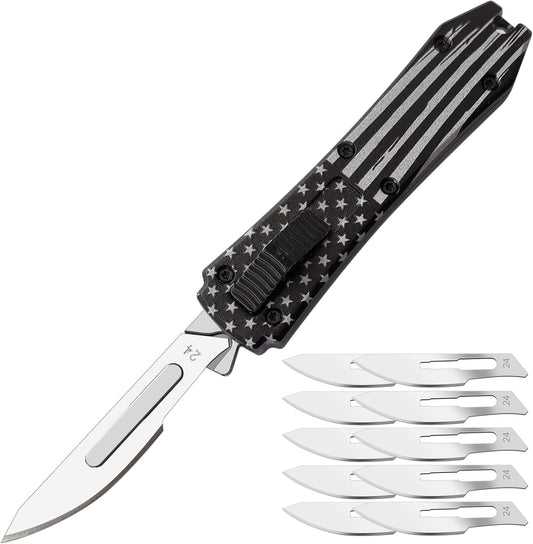 Caressolove Automatic Utility Knife, Auto Box Cutter with 10PCS Scalpel Blades, Retractable Razor Blades Pocket Knife