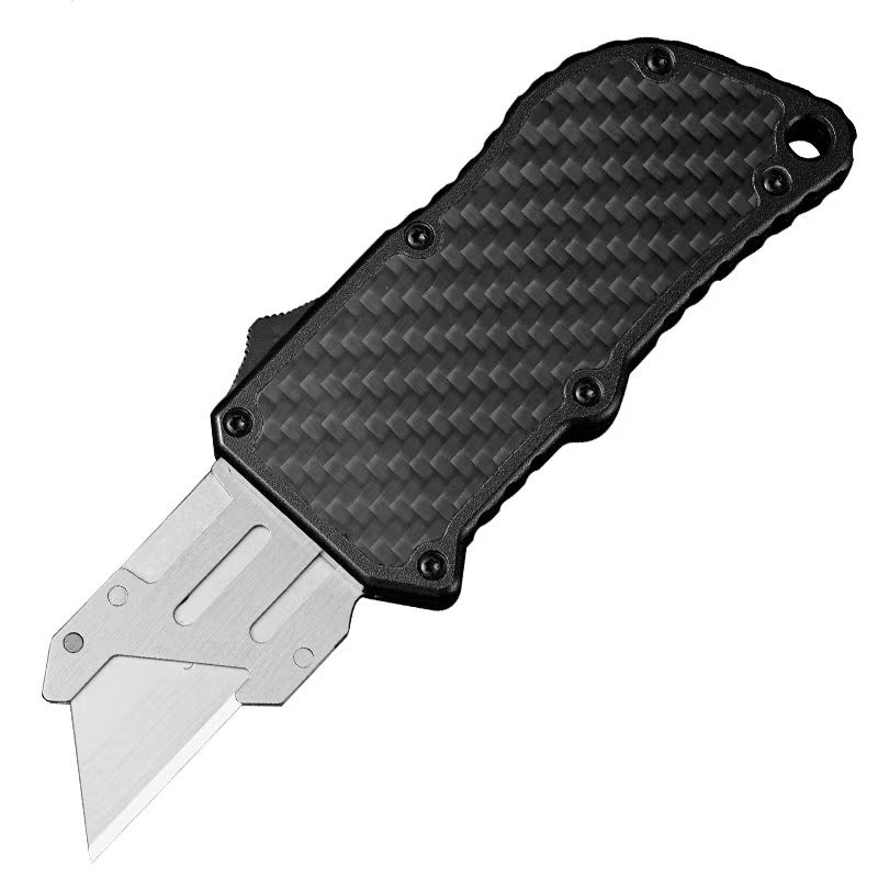 Caressolove Automatic Utility Knife, Blue Auto Retractable Box Cutter, Switch Blades Knife Push Button, Razor Blade Knife with 5PCS Blades