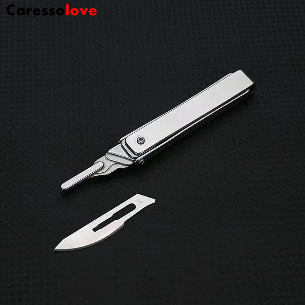 Caressolove Stainless Steel Pocket Folding Utility Knife, EDC Utility Surgical Knives With 10 Replaceable Blades