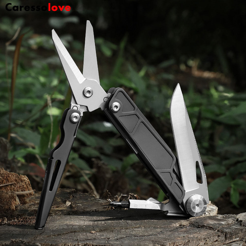 Caressolove Folding Pocket Knife,5-in-1 Stainless Steel Multitool Knife，Survival Tools With Scissors,For Camping, Hiking, Survival