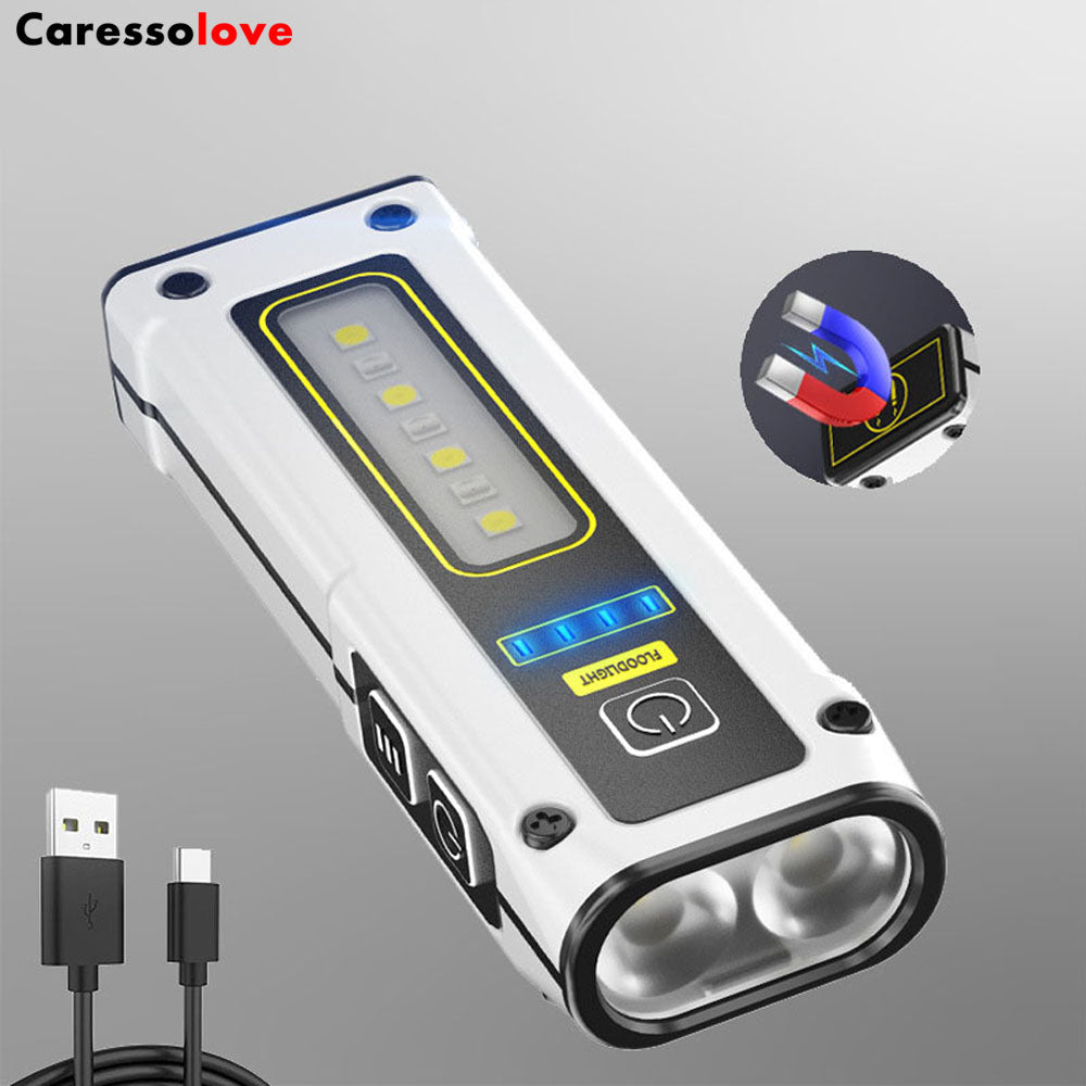 Caressolove Portable Rechargeable LED Work Light,,Mini Magnetic Flashlights For Mechanics With COB Sidelight,Type-C Fast Charging With Power Bank Function