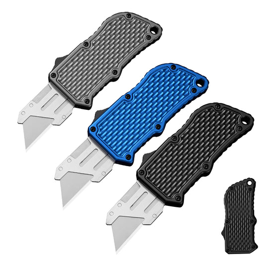 Caressolove Automatic Utility Knife, Green Razor Blades Pocket Knife, Box Cutters Retractable Heavy Duty, Premium Safety Push Button Knife with 5PCS Blades