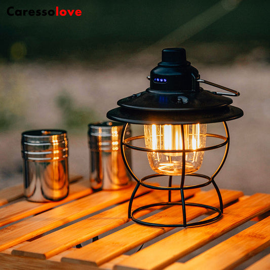 Caressolove LED Camping light Rechargeable Fishing Waterproof Flashlight, Garden Terrace Dimmable Retro Light, Outdoor Tent Fishing Hiking Backpack Emergency Light