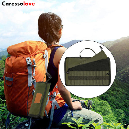 Caressolove Cutlery Storage Bag, Camping Utensil Bag,Portable Cutlery Carrier Tableware Organizer Roll Bag,  Camping Tableware Bag Travel Cooking Utensils