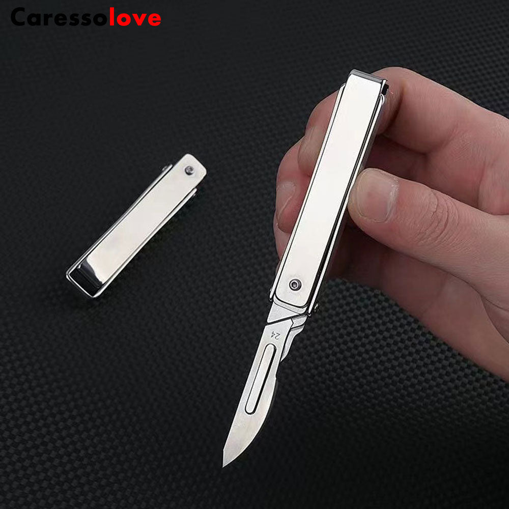 Caressolove Stainless Steel Pocket Folding Utility Knife, EDC Utility Surgical Knives With 10 Replaceable Blades