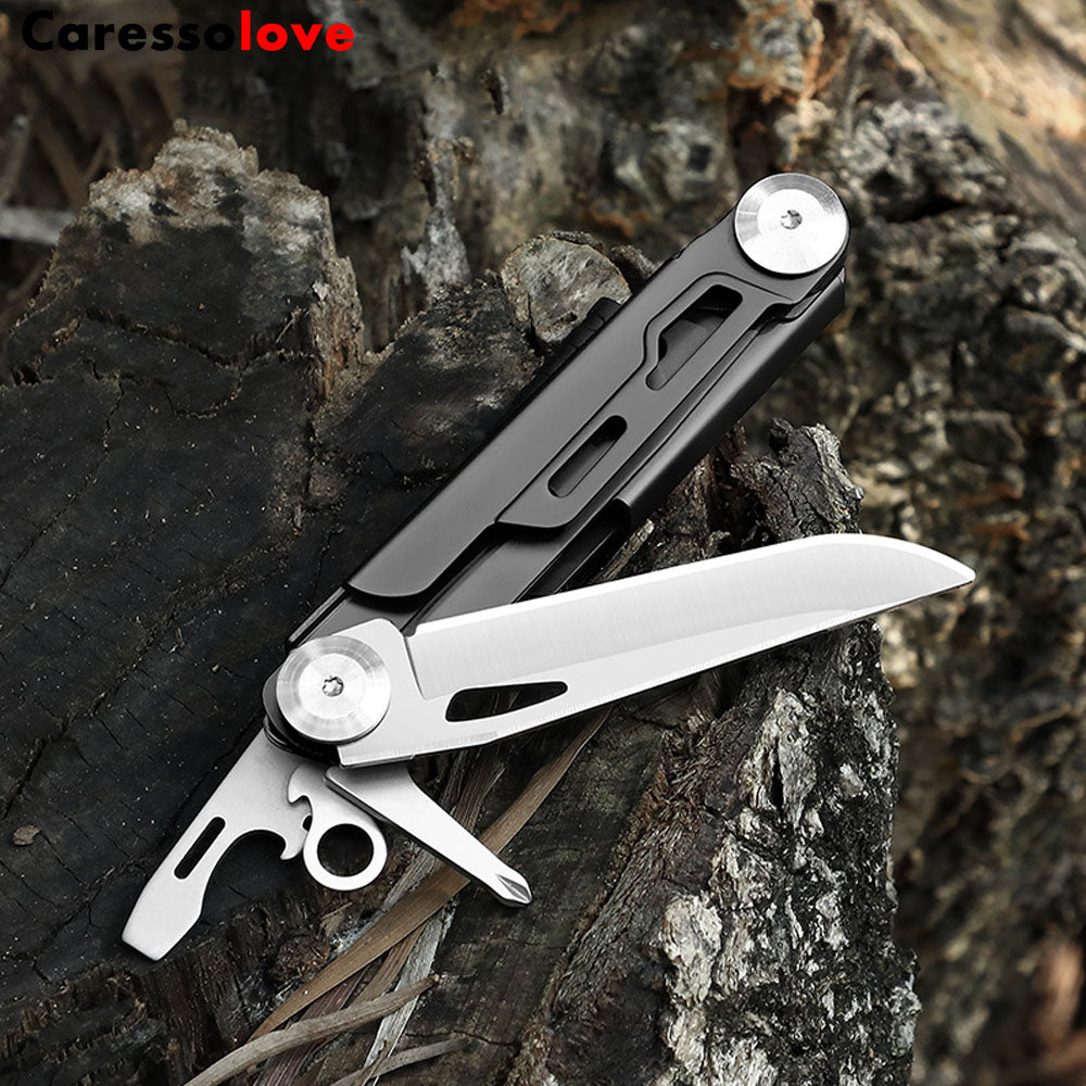 Caressolove Multi Tool Pocket Knife， 8-In-1 Folding Knife, Survival Camping Knife With Fire Starter
