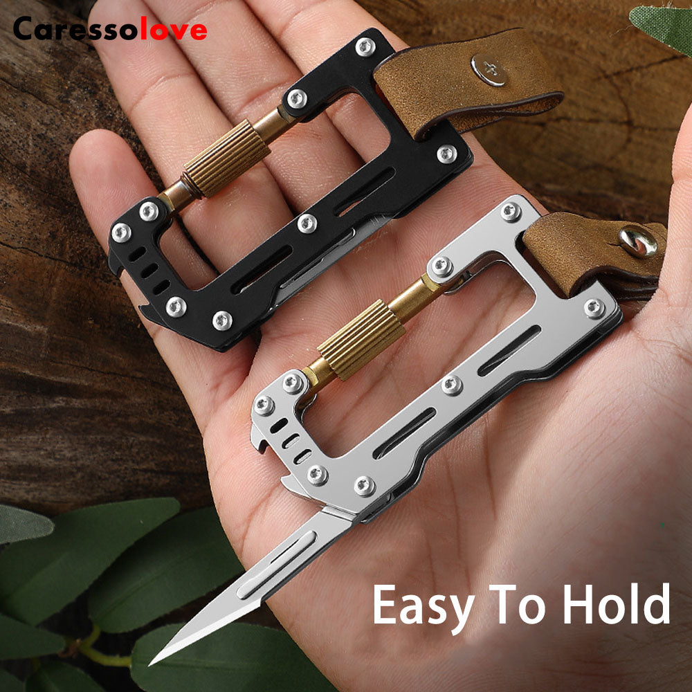 Caressolove Carabiner Exacto Knife, Stainless Steel Emergency Scalpel, Keychain Replaceable Blade Utility Knife, Outdoor EDC Gear Survival Folding Pocket Knives